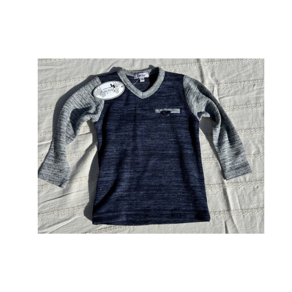 NWT Frenchie Mini Couture Amazing Day Blue / Gray Long Sleeve‎ Tee Sz 12 Mos